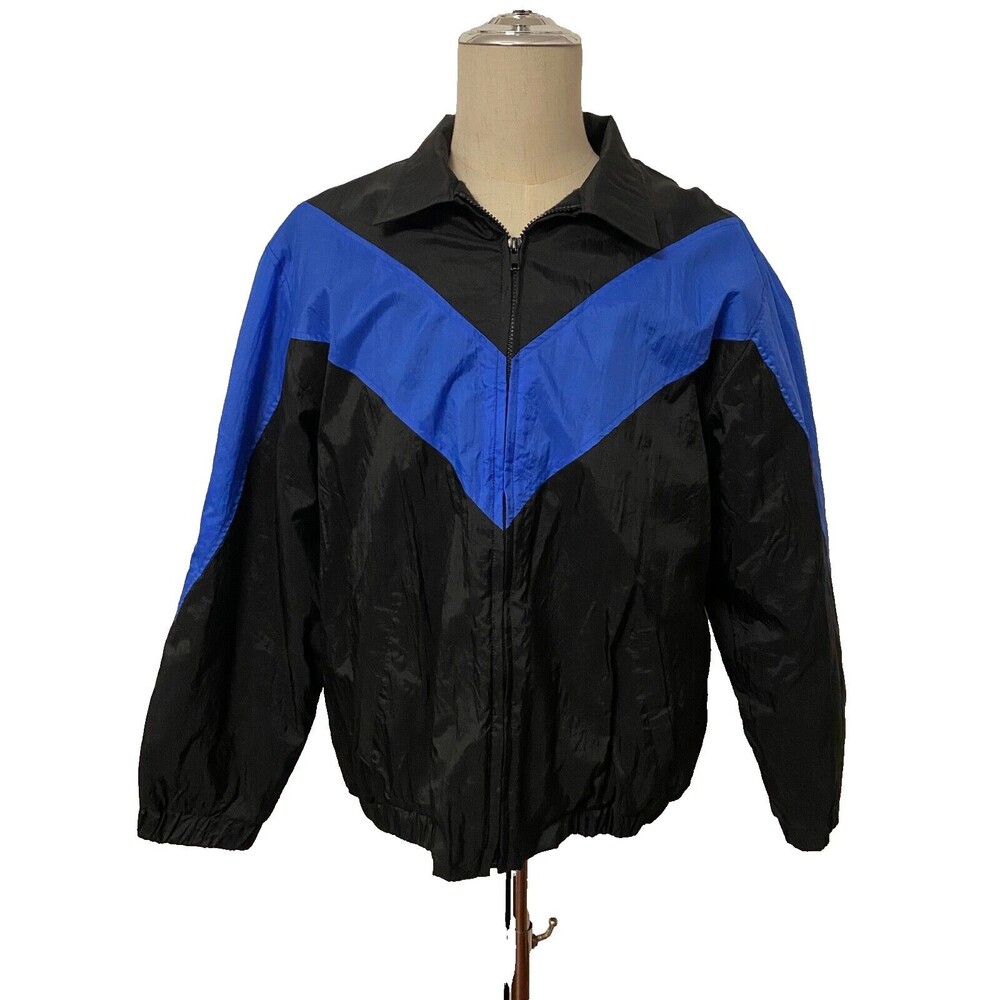 Vtg EDGE ZONE Men's L Bomber Jacket Coat Insulated Windbreaker Blue Black 90's